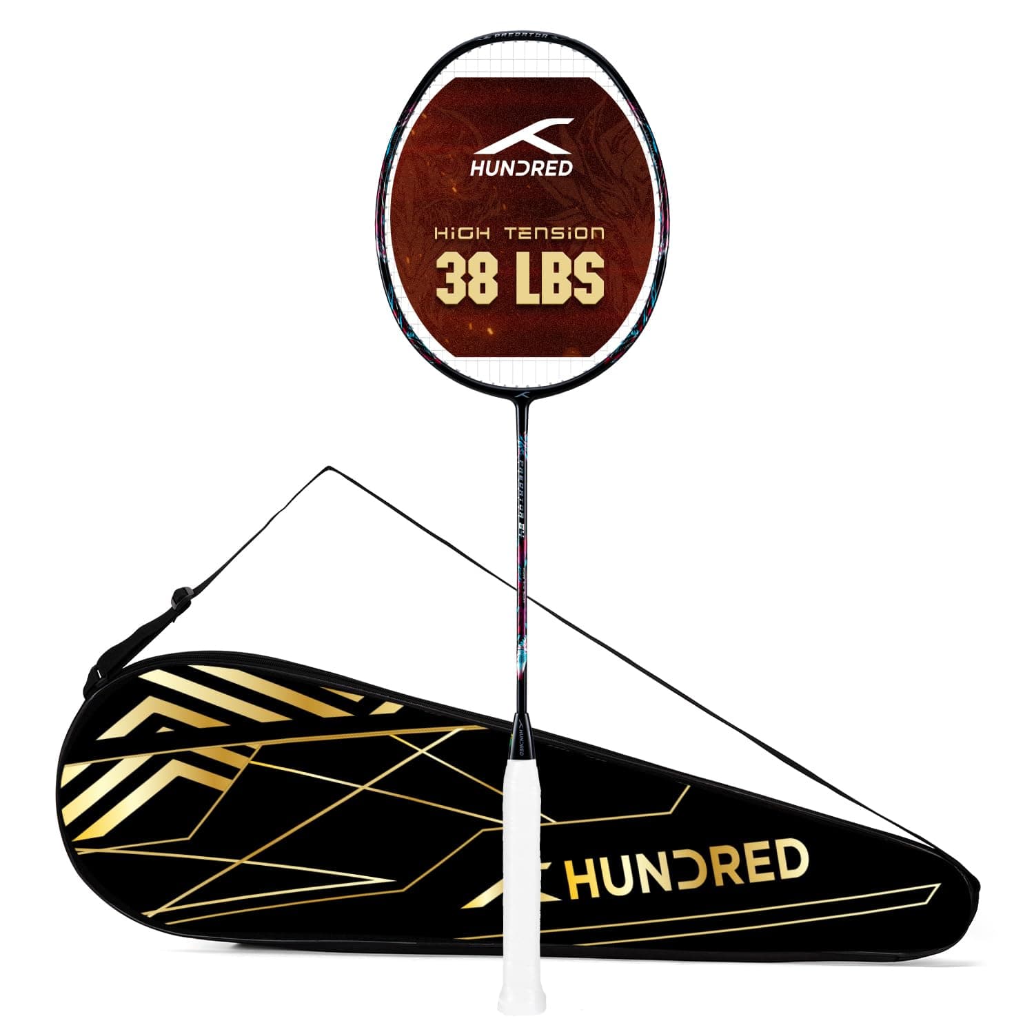 Hundred Predator 84 Extreme Strung Badminton Racket with Full Racket Cover (Black)|