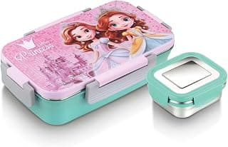 Signora Ware Nugget Printed Stainless Steel Lunch Box | Airtight & Leakproof | Maintain Crispness & Freshness | Ideal for School Kids | Great for Picnic & Outdoor Activities (700ml + 130ml | Pink)