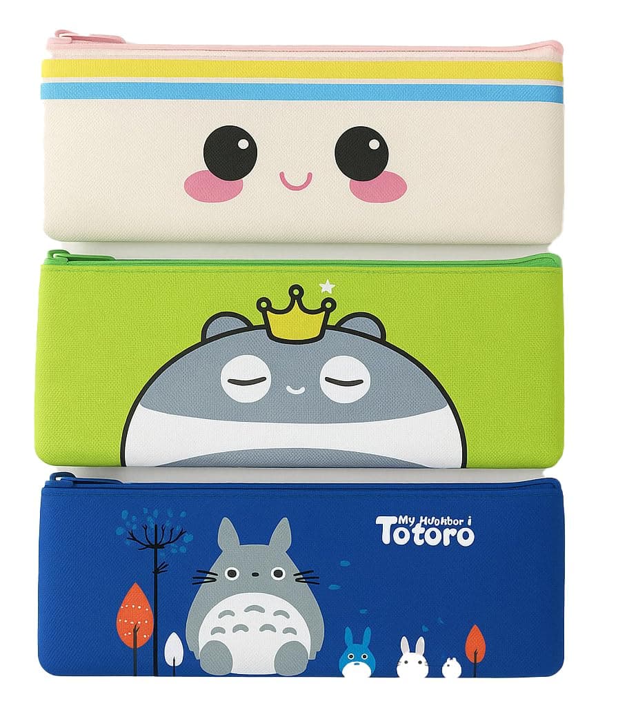 AccuPrints Pack of 3 Pencil Pouch | Pen Box for Kids | School Geometry Pouch | Square Stationary Pouch | Pencil Utility Bag | Zipper Pencil Organizer