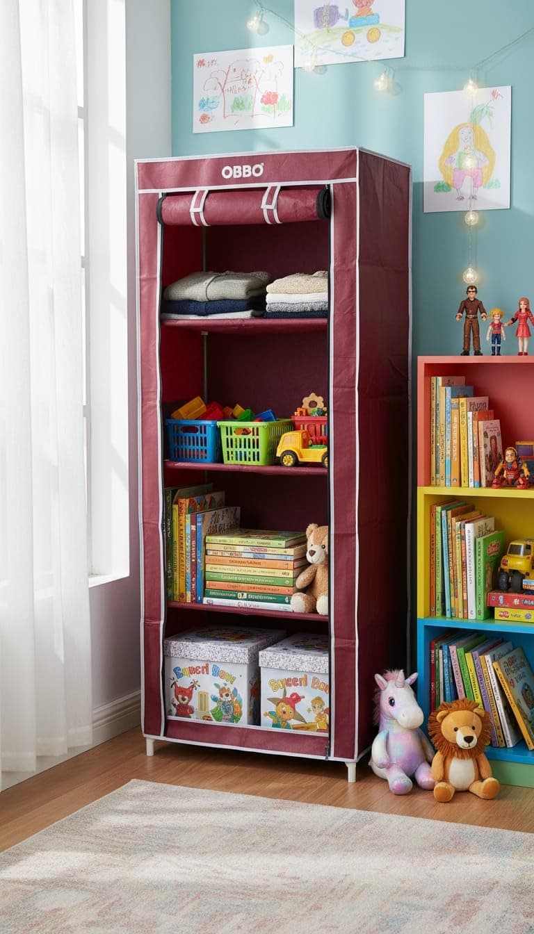 4-Layer Single Rack Wardrobe | Portable Cloth Storage Organizer with Dustproof Cover | Foldable Fabric Closet with Steel Frame | Compact Storage Solution for Clothes, Shoes, Toys, Books & Accessories