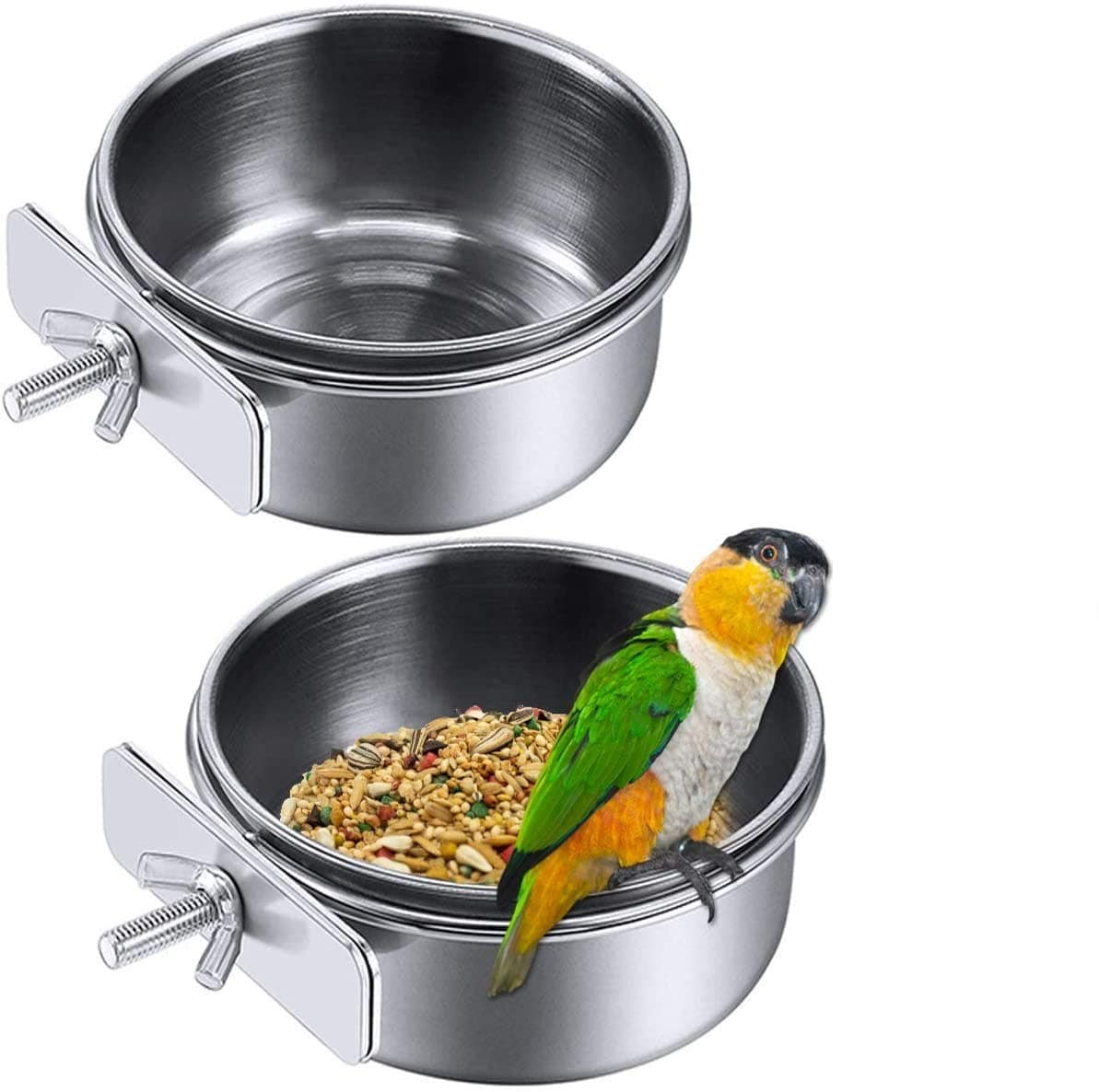 Cozy Puppies Bird Cage Food Water Dispenser Parrot Food Dish Bird Feeder Cup Cage, Stainless Steel Bird Food Holder for Parrot Macaws Ferret Parakeet Cockatiel Budgerigar (Clamp, 500.ML Pack of 2)