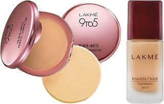 LAKMÉ Invisible Finish Spf 8 Foundation For Acne Prone Skin, Shade 01, 25Ml And Light Coverage 9 To 5 Primer With Matte Powder Foundation Compact, Silky Golden, 9G, 2 Count