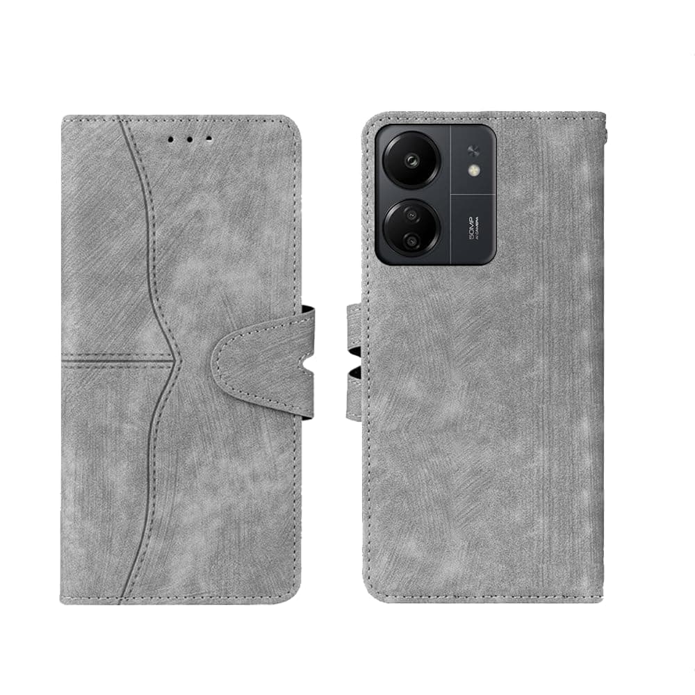 amazon basics Xiaomi Redmi 13C 4G | Xiaomi Redmi 13C 5G Flip Cover | Card Pockets Wallet & Stand | Flip Cover for 4g |- Grey