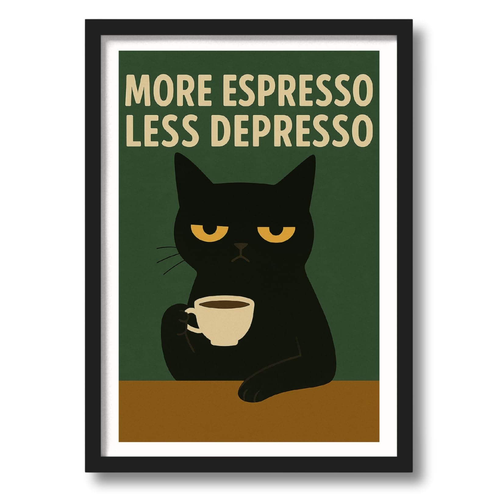 ArtAction Coffee Love Wall Frame Poster | A4 Size | Framed Funny Art with “More Espresso Less Depresso” Quote | Aesthetic Wall Decor Gift for Coffee Lovers & Office Spaces