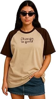 JUNEBERRY 100% Pure Cotton Oversized Fit Drop Shoulder Graphic Printed Raglan Sleeves Boyfriend T-Shirt for Women (Sizes: S to 2XL)