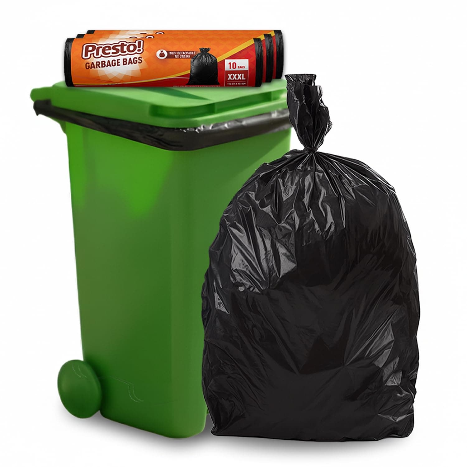 Amazon Brand - Presto! Garbage Bags | XXXL | 30 Count | 10 Bags x 3 Rolls | 42 x 48 In | For Dry & Wet Waste | Black