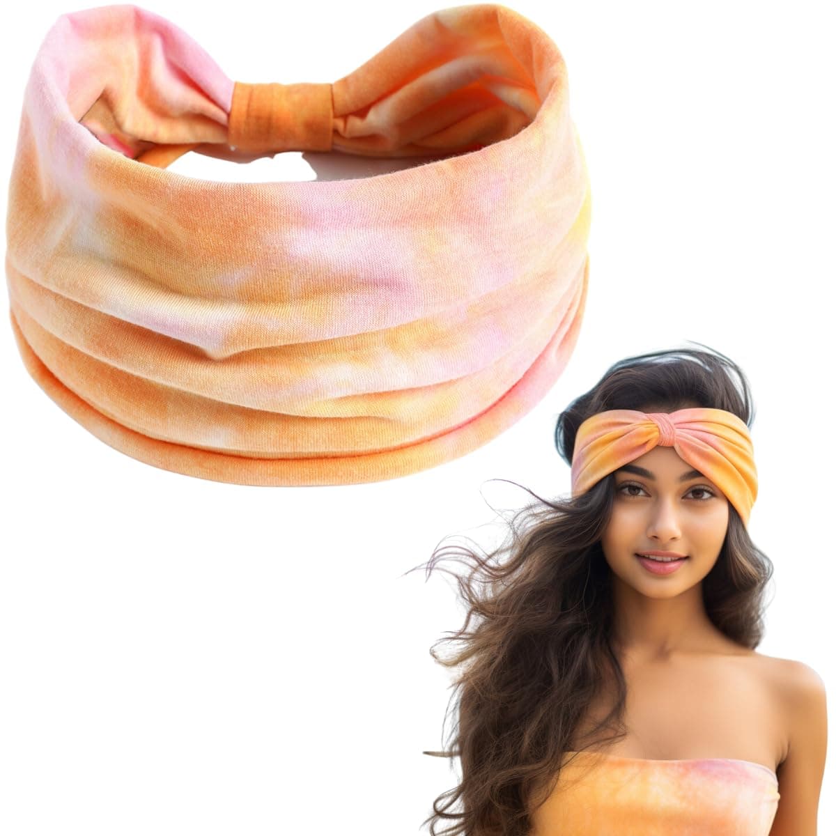 XFYT Super Soft Tie-Dye Boho Chic Head Hair Bands: Performance Meets Fashion | Sweat Absorbent Sports Soft Wide Workout Hairband for Yoga, Workout, Gym for Girls Women (Tango Orange), Microfiber