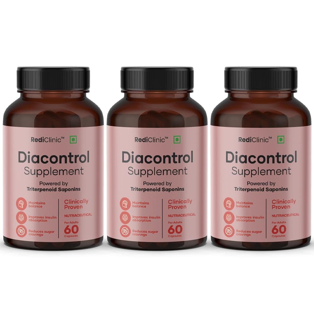 RediClinic DiaControl Capsules for Diabetes | Made with Gudmar, Karela, Jamun, Shatavari |Helps Manage Blood Sugar Levels & Healthy Glucose Levels | Pack of 3-60 Capsules