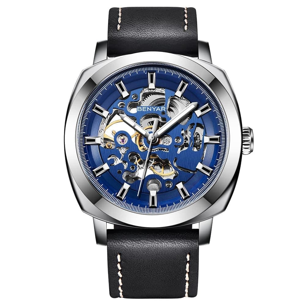 BENYAR Automatic Mechanical Watch for Men | Skeleton Dial Analog Watch | Genuine Leather Strap | 30M Water Resistant | Luxury Men’s Gift Watch