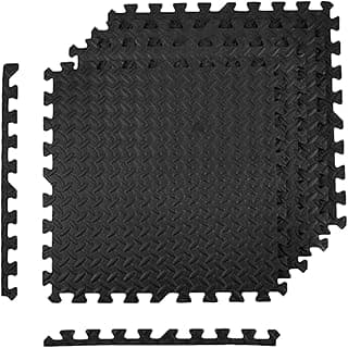 Amazon Brand - Symactive Puzzle Exercise Mat | EVA Interlocking Tiles | Set of 4 | 61 x 61 cm each | 10 MM | Protective Flooring for Home, Gym | Black