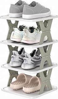 Shoe Rack- Shoe Organizer Foldable Shoe Storage Plastic Vertical Shoe Holder for Entryway Organizer for Closet Narrow Shoe Shelf Shoe Cabinet Free Standing Shoe Racks Shoe Stand,4 Tier