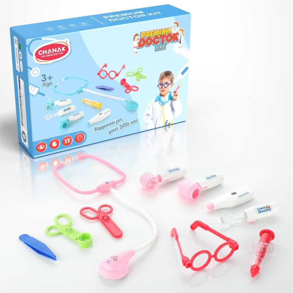 Aditi Toys Premium Doctor Set for Kids with LED Light Instruments, Pretend Play Doctor Set for Kids Above 3 Years, 10 Piece Doctor Kit for Boys & Girls, BIS Approved. (Pink)