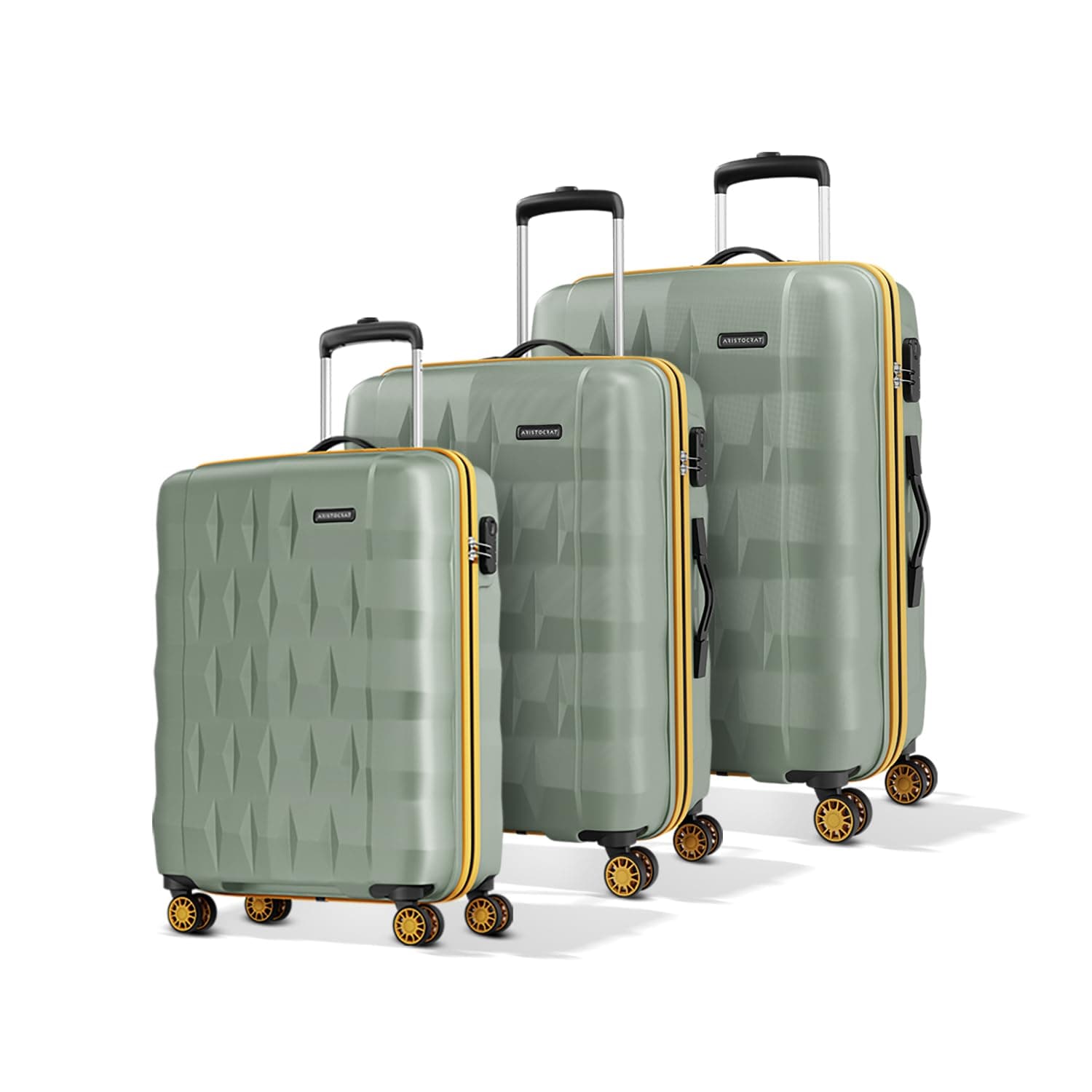 Aristocrat Comet 8 Wheel Set of 3 (Small+Medium+Large) Hard Case Trolley Bag | Combination Lock | Tough and Durable Polycarbonate Luggage | 3 Year International Warranty | Suitcase for Travel | Green
