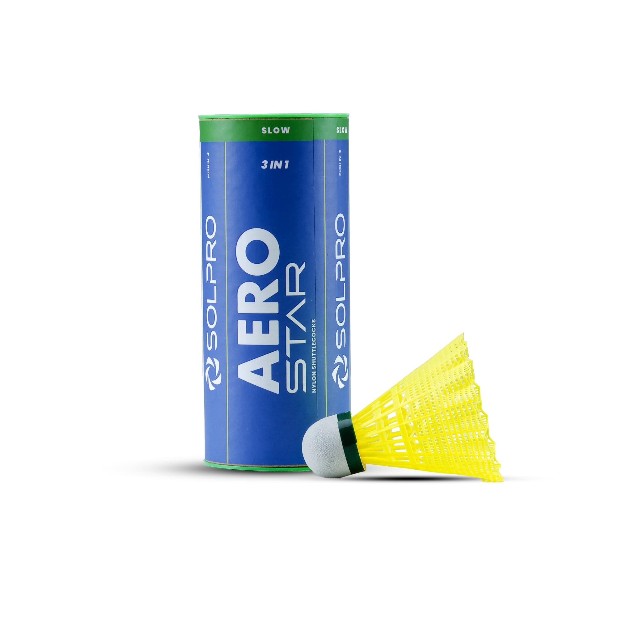 Solpro Aero Star Nylon Badminton Shuttlecock | Pack of 3 | Durable Slow Speed Shuttle for Training, Practice & Recreational Games, Stable Flight & Long-Lasting Performance