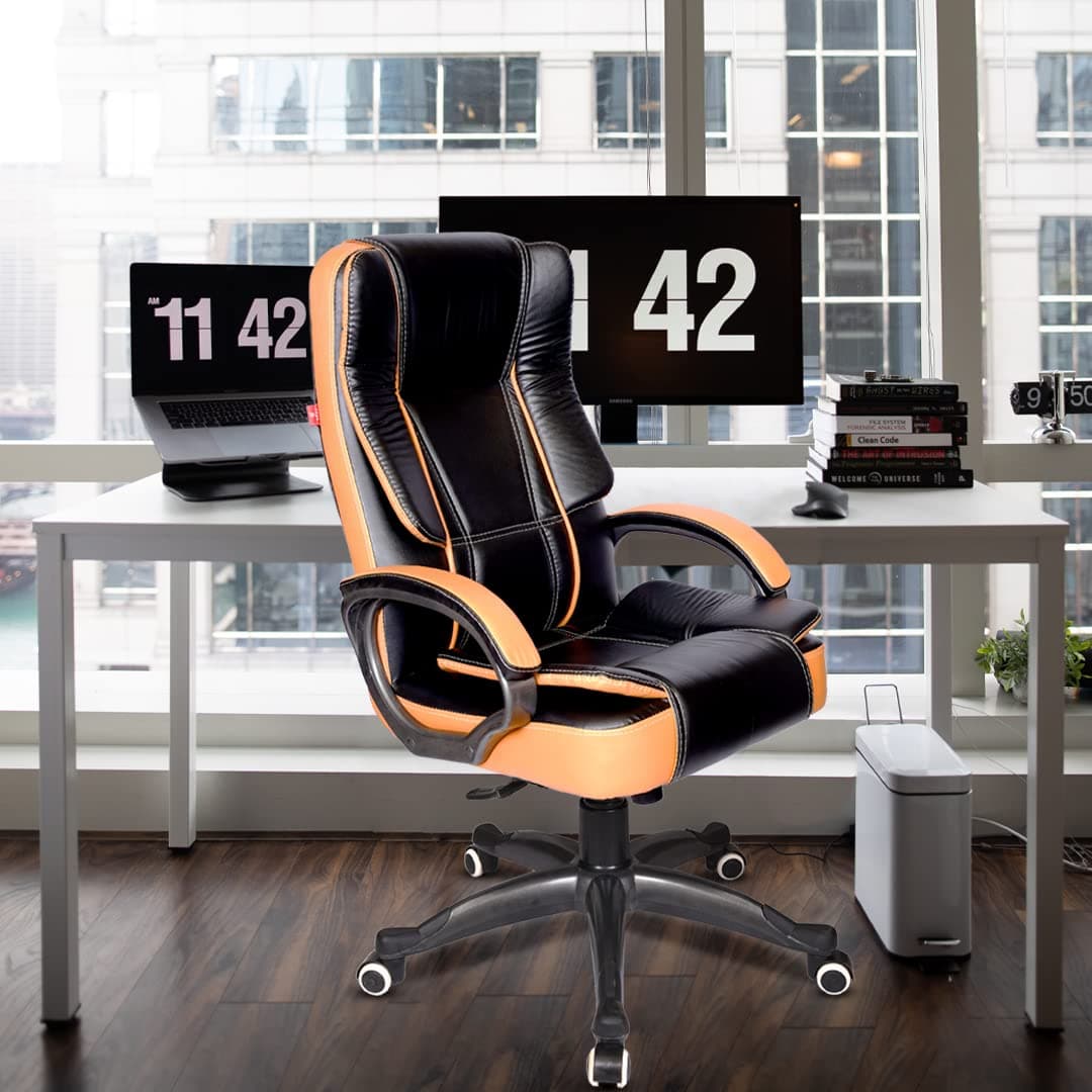 ROSE® SpaceX I High Back Office Chair | 3 Years Brand Warranty | Leatherette Executive Design | Ergonomic Comfort (Black & Tan)