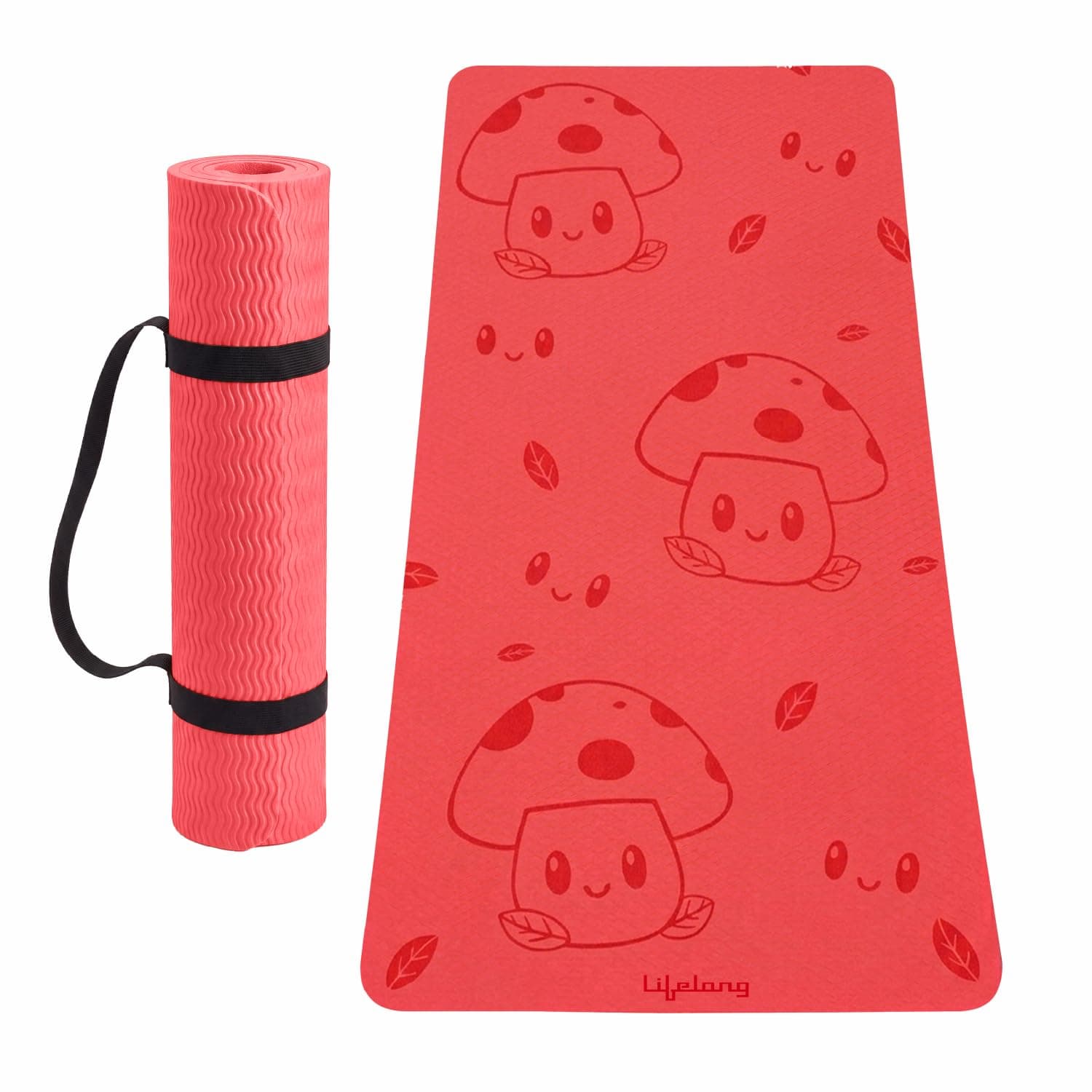 Lifelong Kids Yoga Mat with Carrying Strap | Non-Toxic Yoga Mat for Children Workout & Exercise | Slip-Resistant Floor Mat for Kids Fitness, Play & Meditation | Exercise Mat for Home (Red)