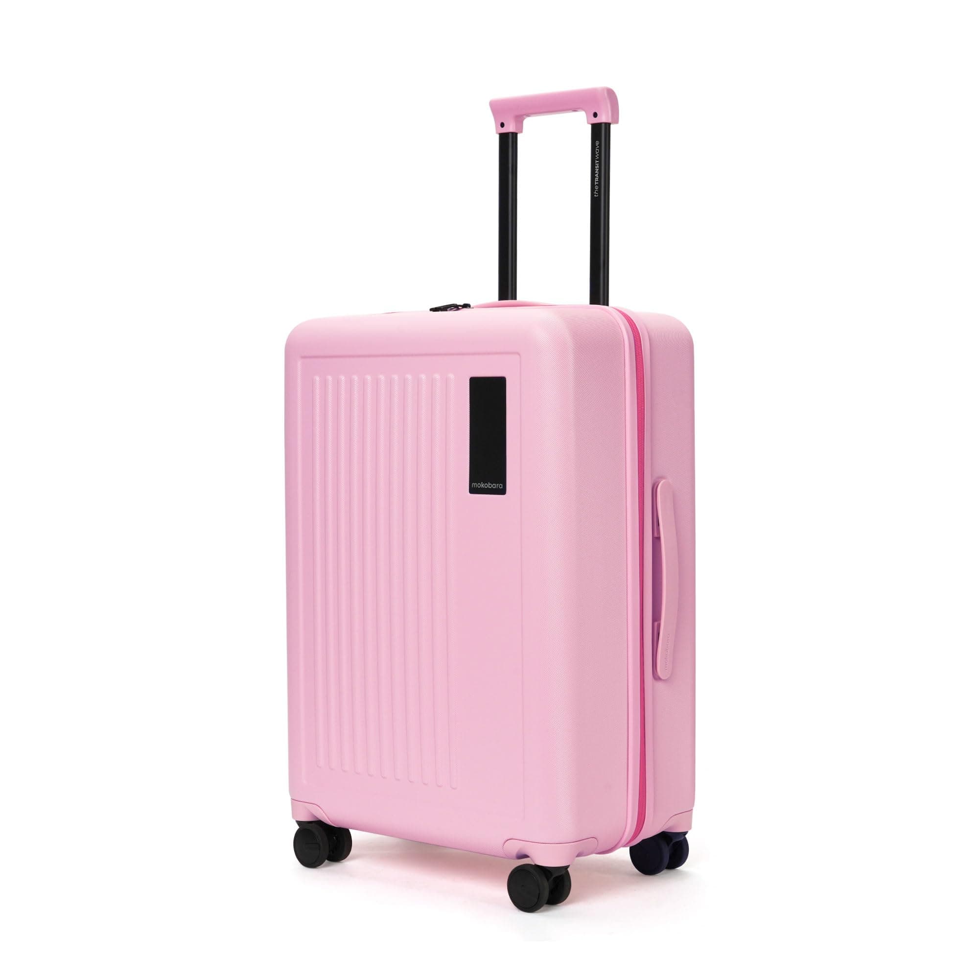 MOKOBARA The Transit Wave - Check-In Luggage | Large 74Cm Pink Polycarbonate 8 Wheel Spinner Trolley Hardsided Suitcase With Built In Tsa Lock Travel Suitcase (Excuse Me), 74 Cm