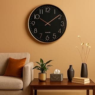 Xtore Modern Round Wall Clock with Luxurious Finish (Pack of 1, Black & RG)