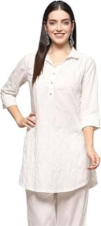 BIBA Women Cotton Straight Fit Embroidered Short Kurta