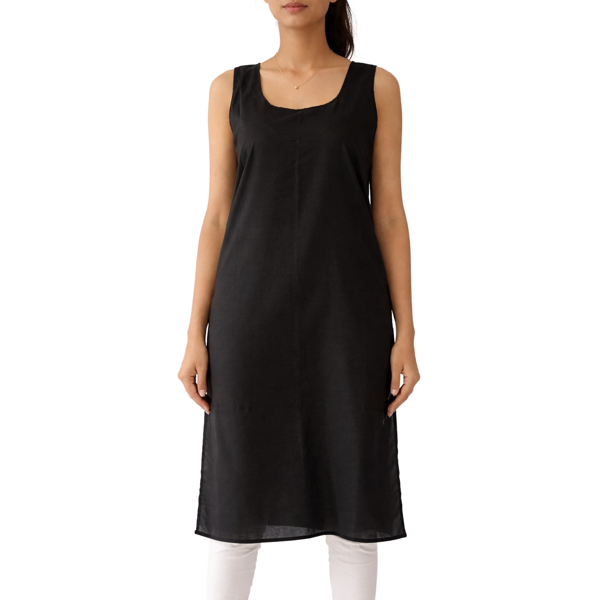 DARMENZO Women Cotton Blend Sleeveless Inner Slip, Full Length 40 Inch Long Camisole with 21 Inch Side Slit, Wide Strap Kurti Underslip, S-4XL