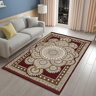 Premium Cotton Carpet for Living Room 5 X 7 FEET | Carpet for Hall/Area Rugs/ChenilleCarpet/CottonCarpet/Carpet for Living Room/Kalin & Dari | Reactangular (Maroon)
