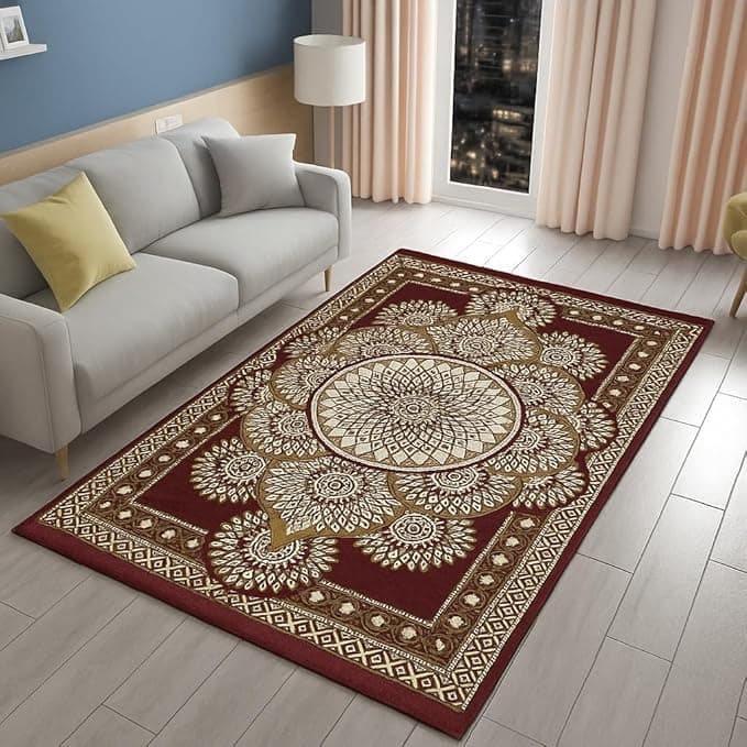 Furnishing Hut Premium Cotton Carpet for Living Room 5 X 7 FEET | Carpet for Hall/Area Rugs/ChenilleCarpet/CottonCarpet/Carpet for Living Room/Kalin & Dari | Reactangular (Maroon)