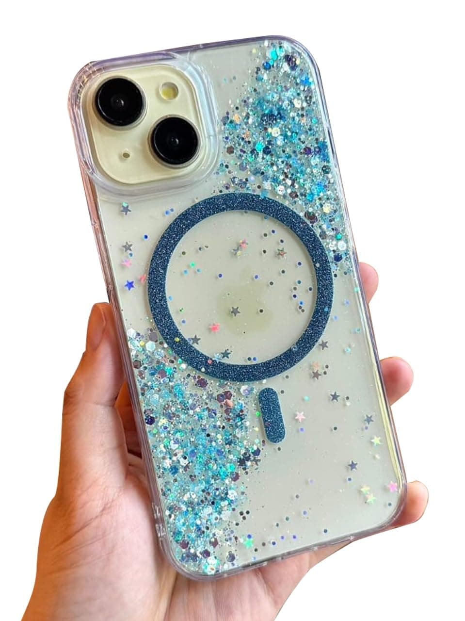 mobistyle Glitter Cover Case for iPhone 15 | 6.1-Inch Compatible with Mag-Safe, Shiny Cute Bling Sparkle for Women and Girls Phone Cover iPhone 15 (Blue)
