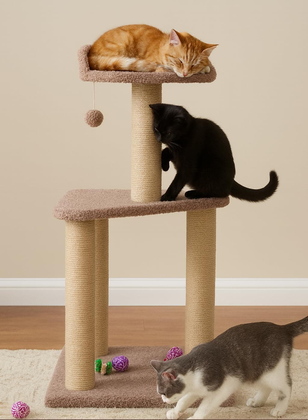 Wudyhub Cat Tree Indoor Climbing Activity Tower with Scratching Posts | Cat-82-Brown | 40x40x80 cm