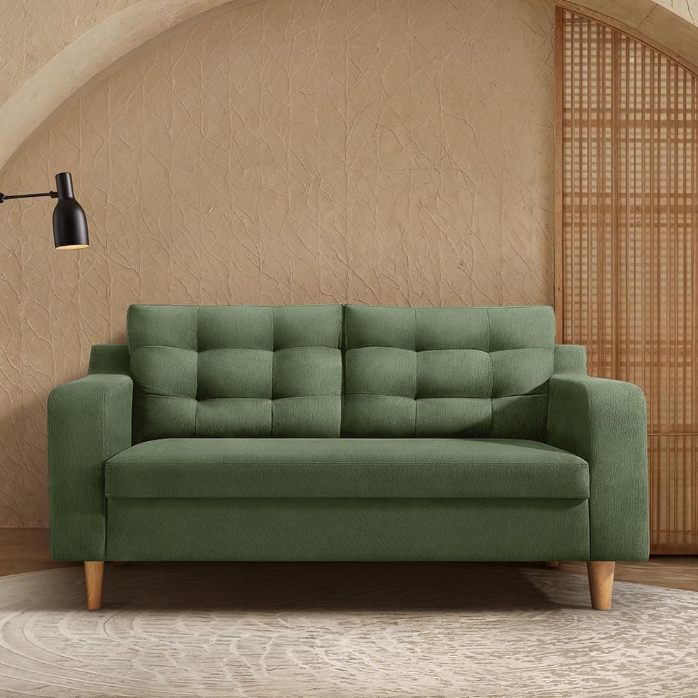 Duroflex Ease Plus - 2 Seater Sofa Set for Living Room | 3 Year Warranty | Premium Wooden Frame Sofa | Anti-Pilling Fabric, Fade & Termite Resistant | Comfortable & Durable Couch - Chive (Green)