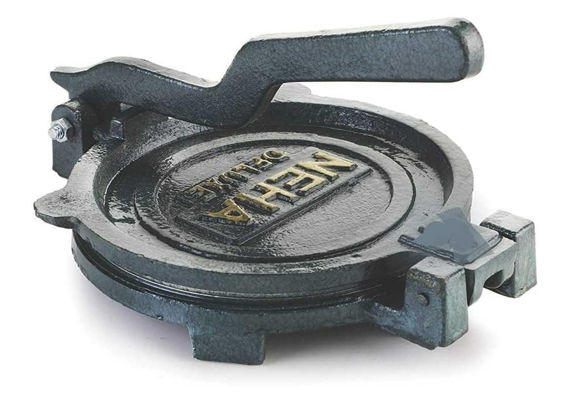 Roti Maker Press-Heavy Duty Cast Iron with Plates Puri Maker - Chapati/Khakra Maker for Home | Super Smooth Non-Stick Coating | Cool Touch Handle Size - 7.50 Inches