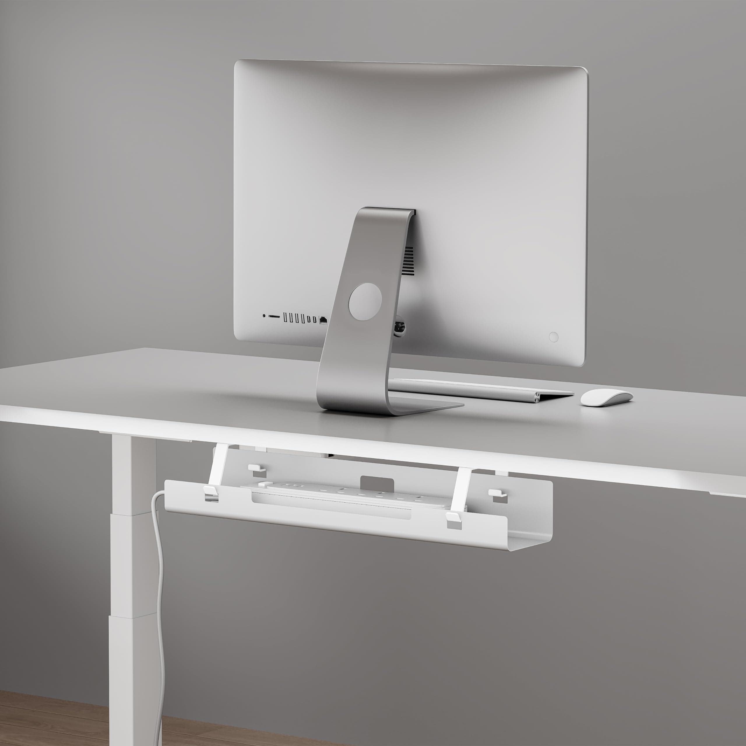 ErgoYou - Detachable Under Desk Cable Tray for Wire Management - Power Strip Tray and Charging Wires Organizer - Drilling Needed - Easy and Quick Installation- 108 x 120 x 600 mm - White