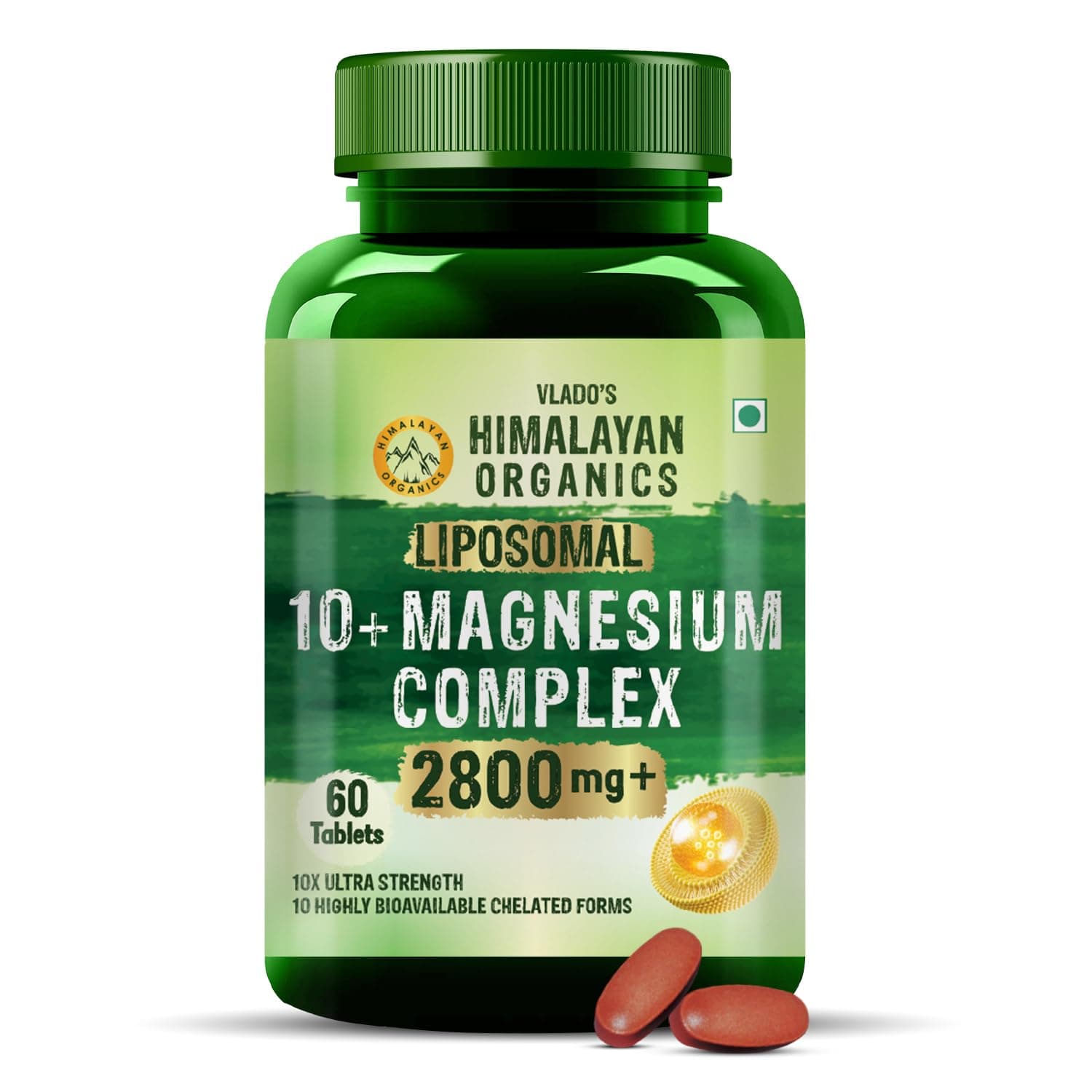 Vlado's himalayan Organics Magnesium Supplement 2800mg with 10 Chelated Salts Liposomal magnesium citrate , Oxide, Threonate, Aspartate, Chloride, Sulphate, Carbonate, Gluconate + 2 more with VItamin D3 & B12 I For Sleep, Muscle Recovery, Mood, Metabolism, Brain, Bone, Gut Health I 10X Strength mangesium complex - 60 Veg tablets