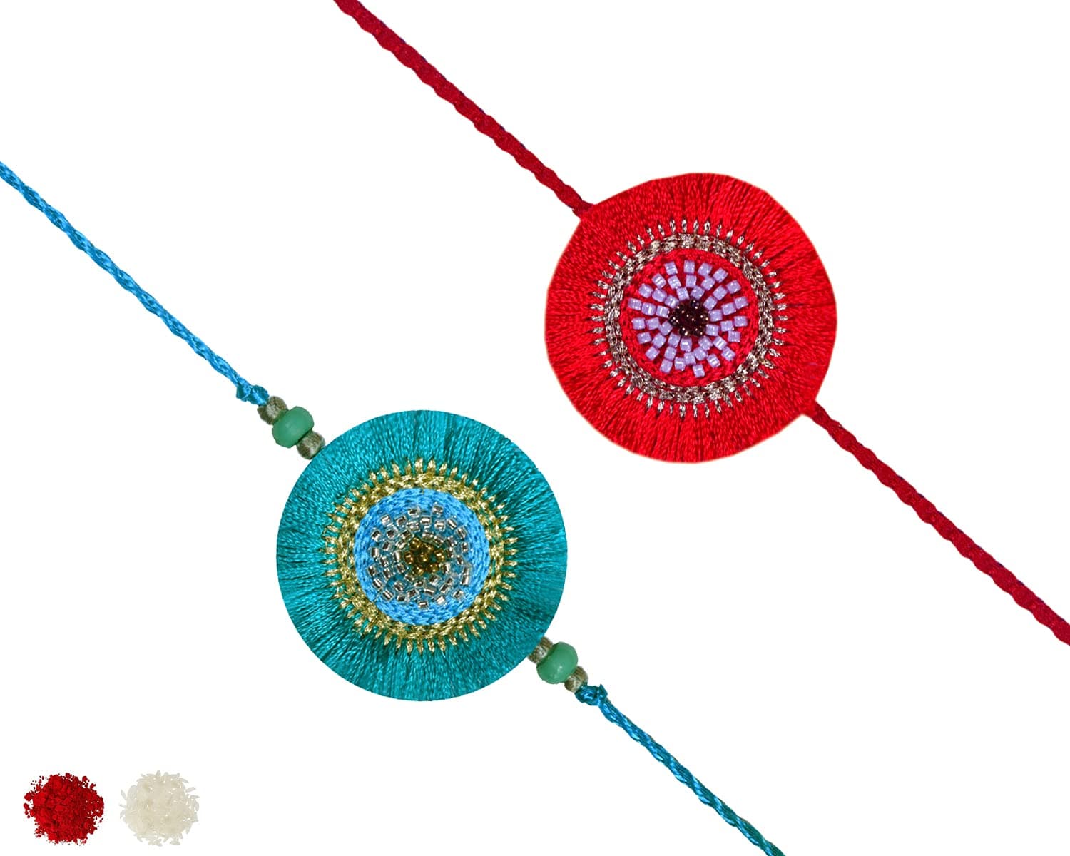 MASQ by Q-One Designer Rakhi Combo Set with Roli Chawal & Moli for Men (Orange-Gold | Pack of 2) | Embroidered Handcrafted Raksha Bandhan Bracelet for Brother