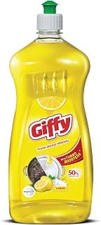 Giffy Liquid Dishwash Gel | 750 ml | Lemon and Active Salt | 50% More Effective | Tough Grease Removal Expert | Turbo Boosters | Mild fragrance | Removes Tough Malodour | Hand-Safe