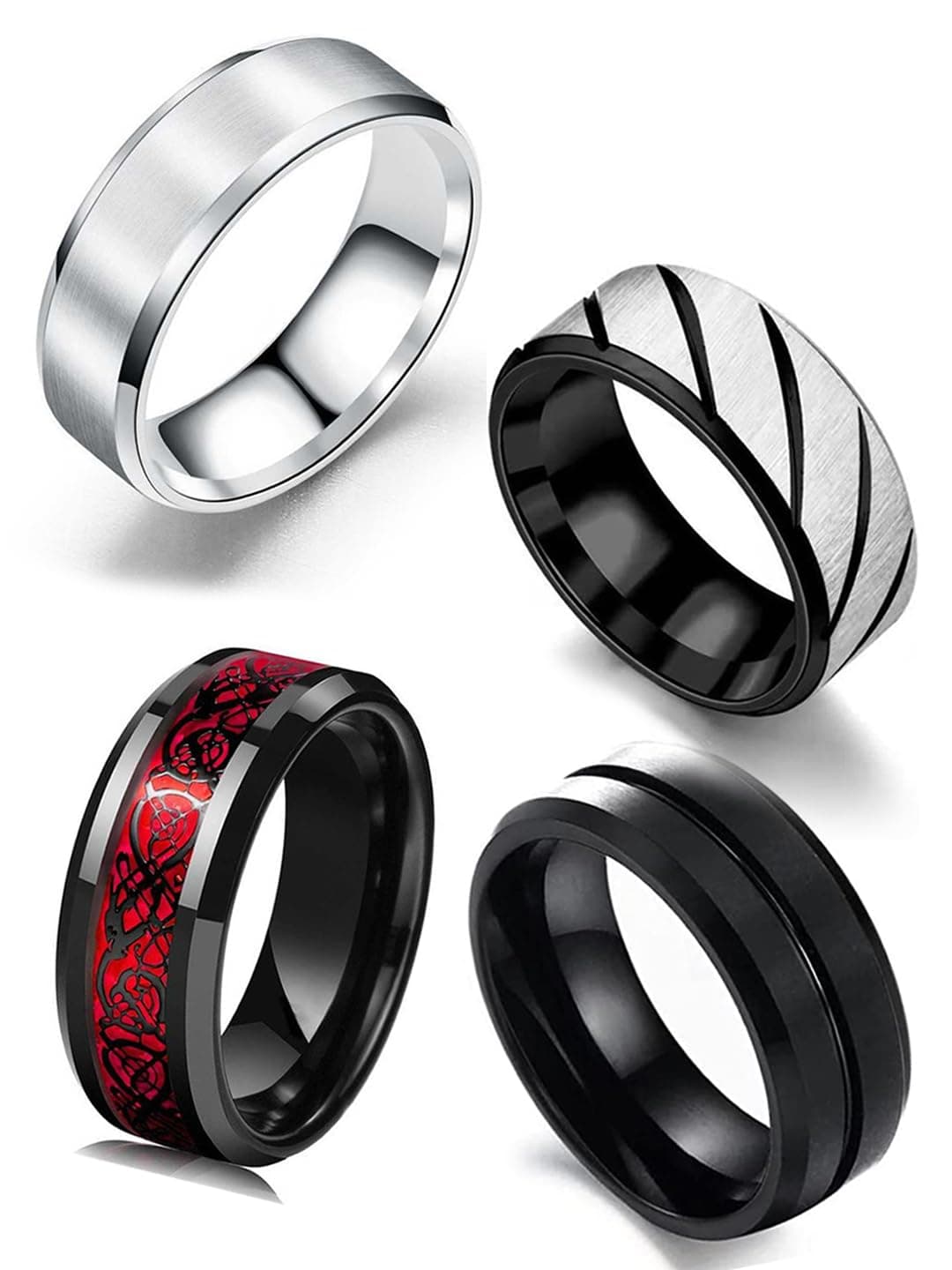 MEENAZ Rings for Men Combo Boys Boyfriend gents friends girls Blue gold Ring for Boys 4 Dragon Black Stainless Steel finger Rings Stylish Birthday Anniversary Husband Valentine Gifts Fashion 301