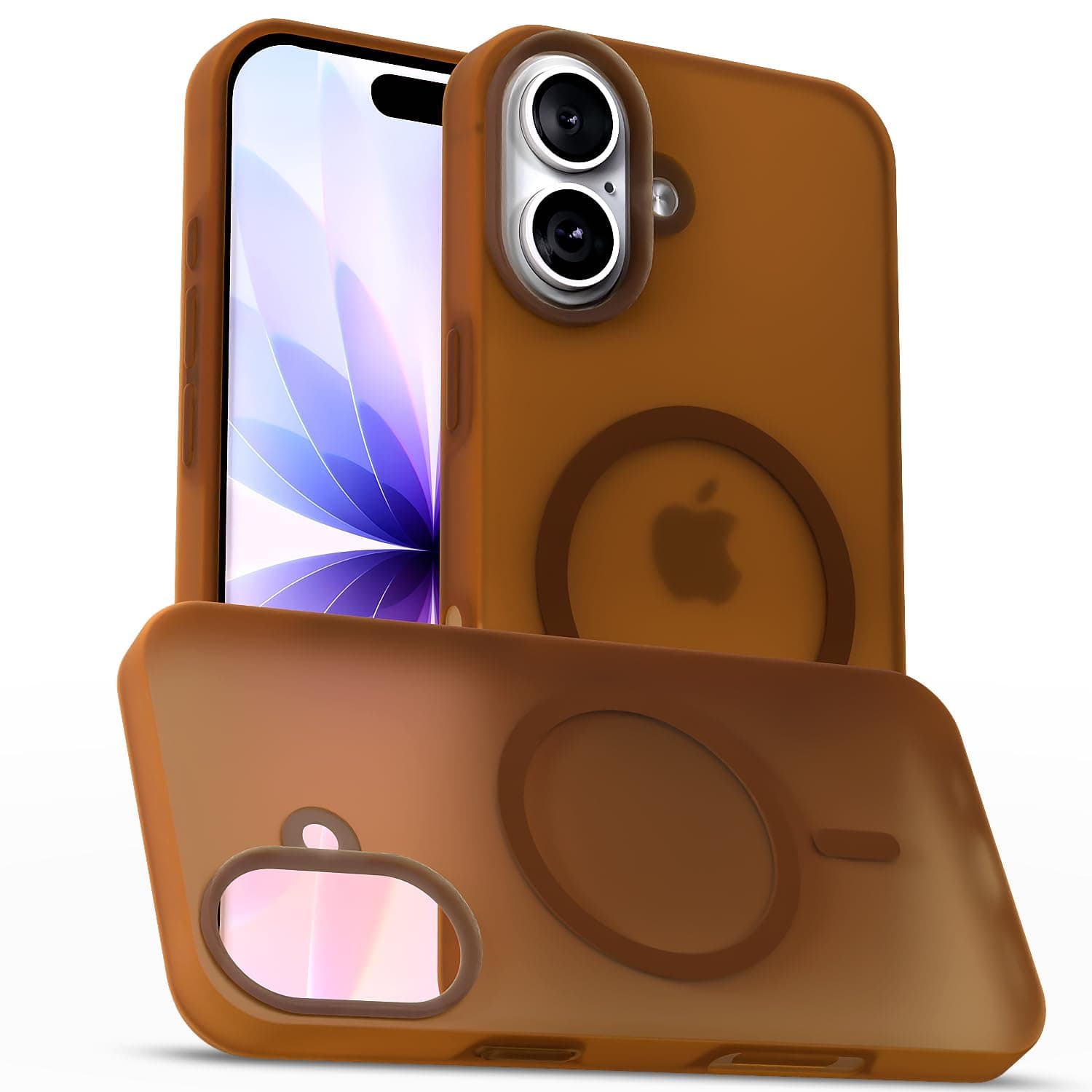 Amazon Basics Back Cover for iPhone 17 | Hybrid Design with Soft Silicone Edges & Hard Frosted TPU Back | Mag-Safe Compatible | Shockproof Design Back Case (Brown)