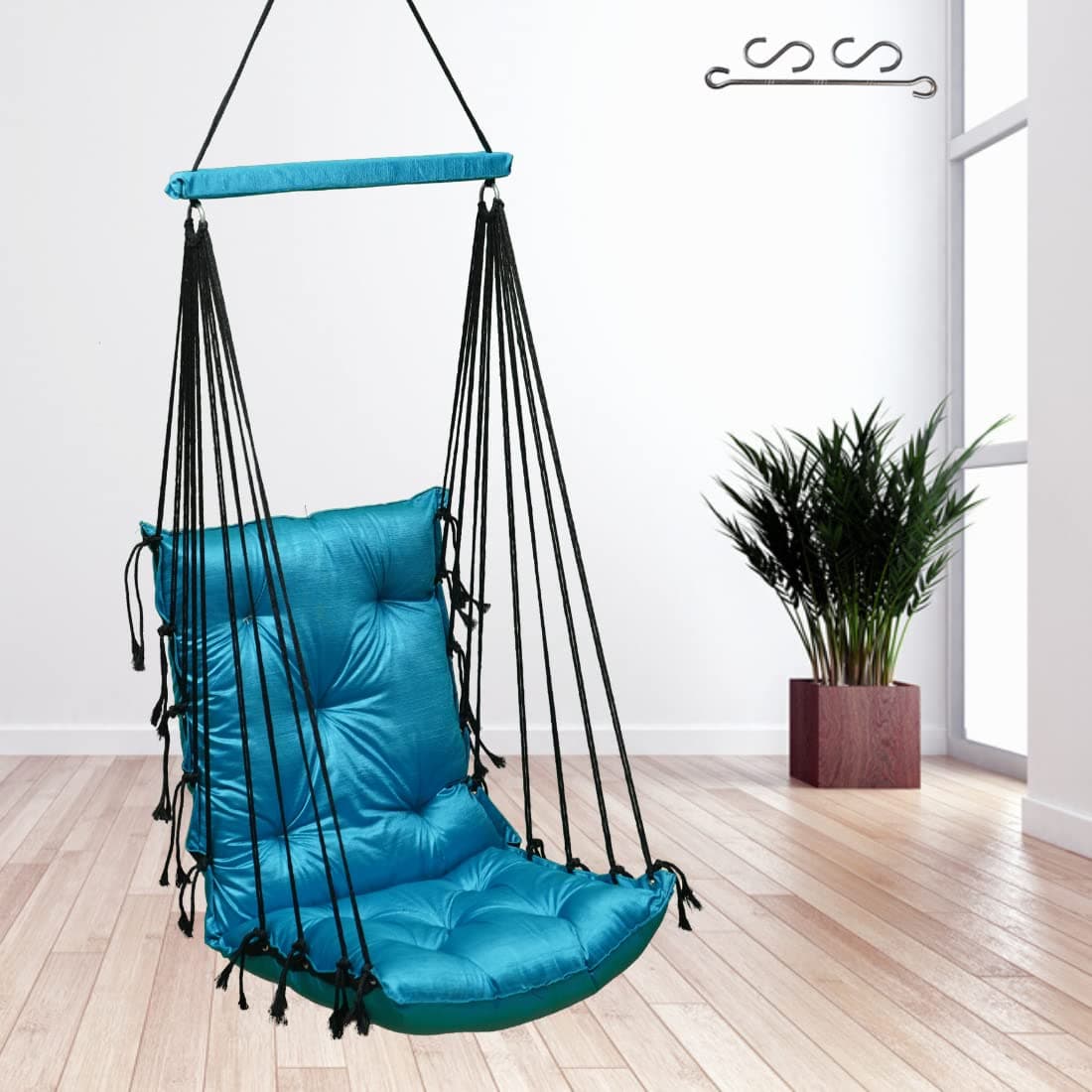 Swing/Swing for Balcony/Swing for Adults/Swing Chair for Adults for Home/Hammock Swing for Adults/Swing Chair Wooden/Jhula for Adults/Hanging Jhula Chair (Blue)