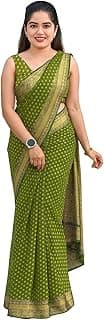 Shasmi Women's Mehndi Printed, Embroidered, Embellished Bandhani Georgette Party Sari collections With Blouse Piece for Wedding sadi (PARI-236)