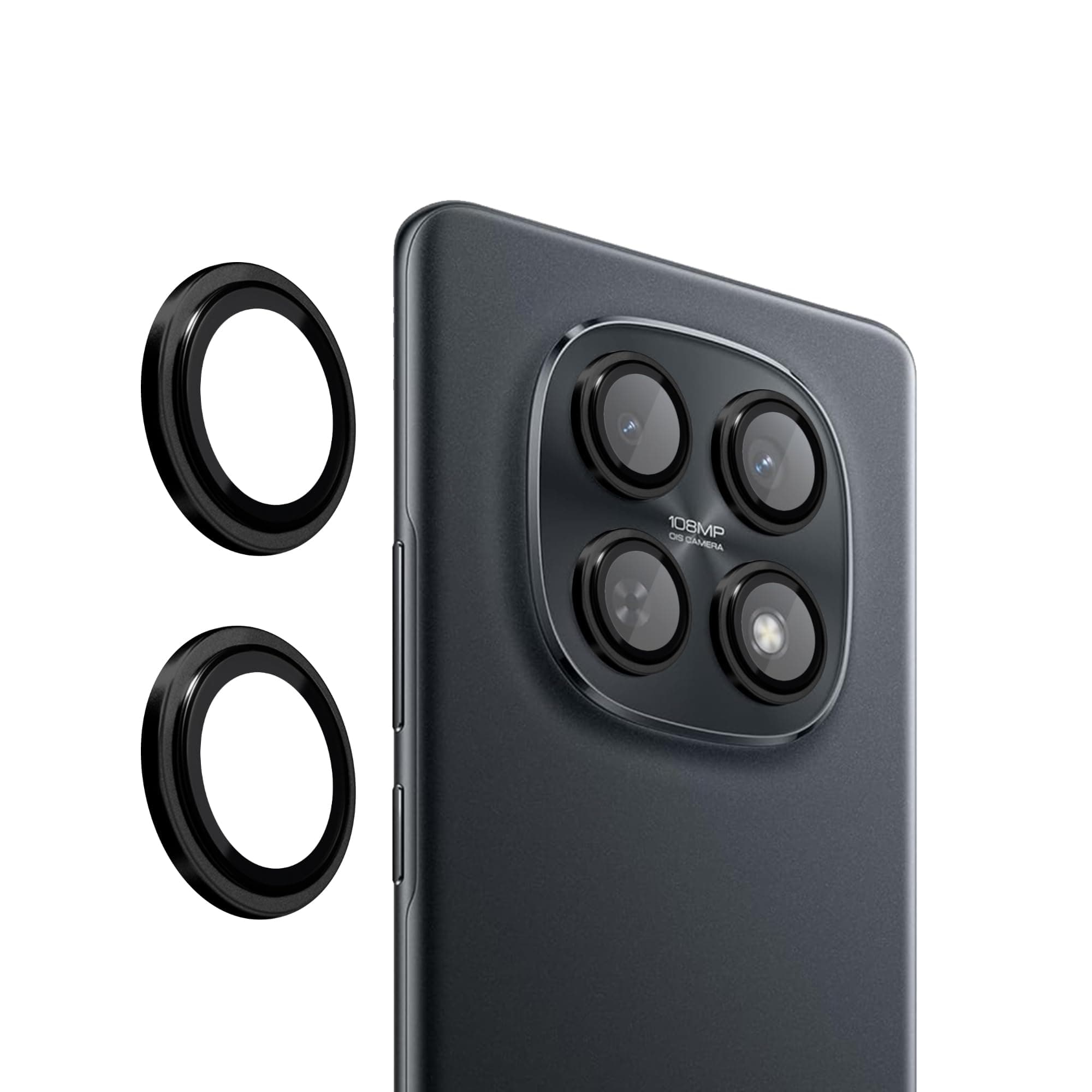 Amazon Brand - Solimo Camera Glass Lens Protector Ring for Redmi Note 15 Pro 5G Case Friendly with Edge to Edge Coverage and Easy Installation (Black)