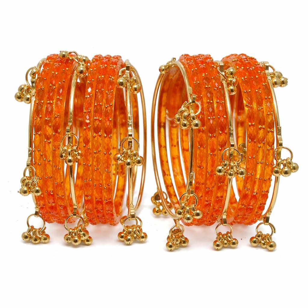KAYASHA Kashmiri Ghungroo Glass Bangle Set for Women| Light Weight Bangles | Traditional Transparent Fancy Glass Chudi Set for Wedding, Party