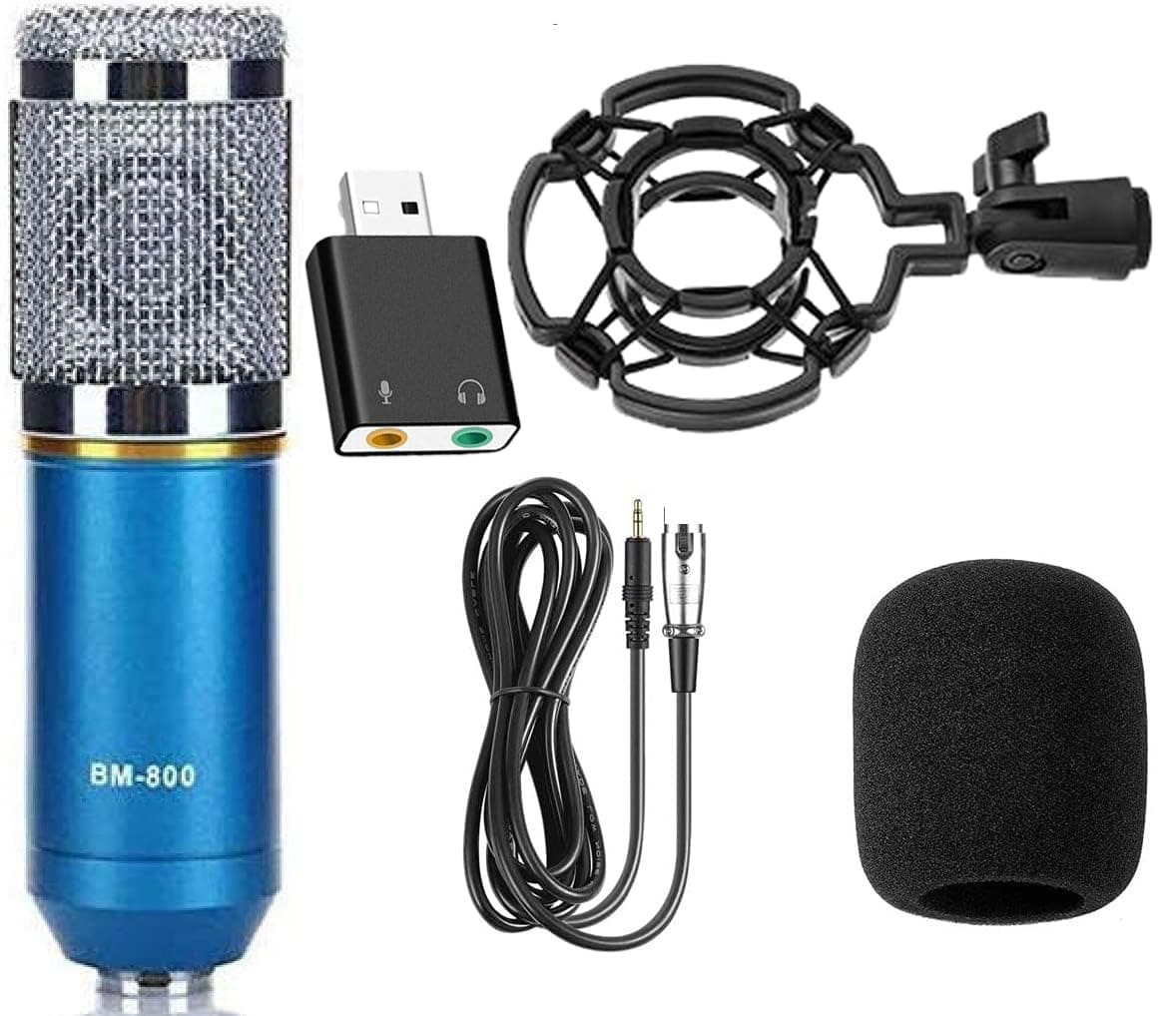 DEVICE OF URBAN INFOTECH Professional BM800 Condenser Microphone & USB Sound Adapter 3.5 mm External Sound Card with Mic/Headphone Jack for PC/Laptop Mic for Singing (Blue)