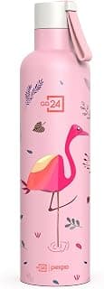 Go24 pexpo Water Bottle 750ml Stainless Steel | Hot and Cold Flask | ISI Certified Steel Bottle | 3 Layer Insulation | 2-Year Warranty | for Home, Office, School | Oslo | Pink - Flamingo Bird