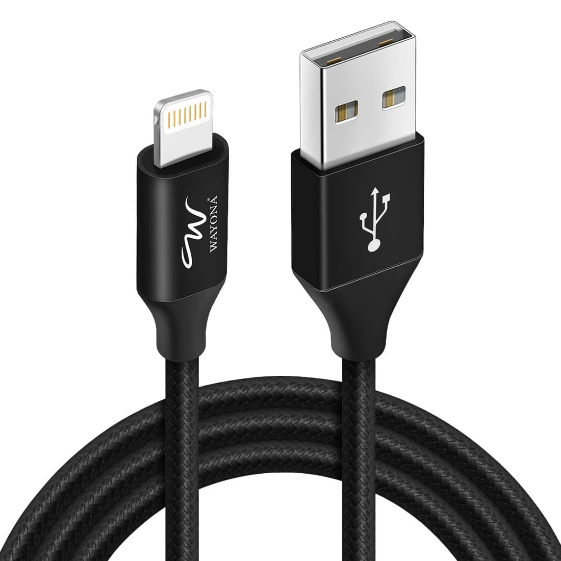 Wayona Nylon Braided 6Ft USB Data Sync & Charging Cable 6FT for iPhones, iPad Air, iPad mini, iPod Nano and iPod Touch (6 FT Pack of 1, Black)
