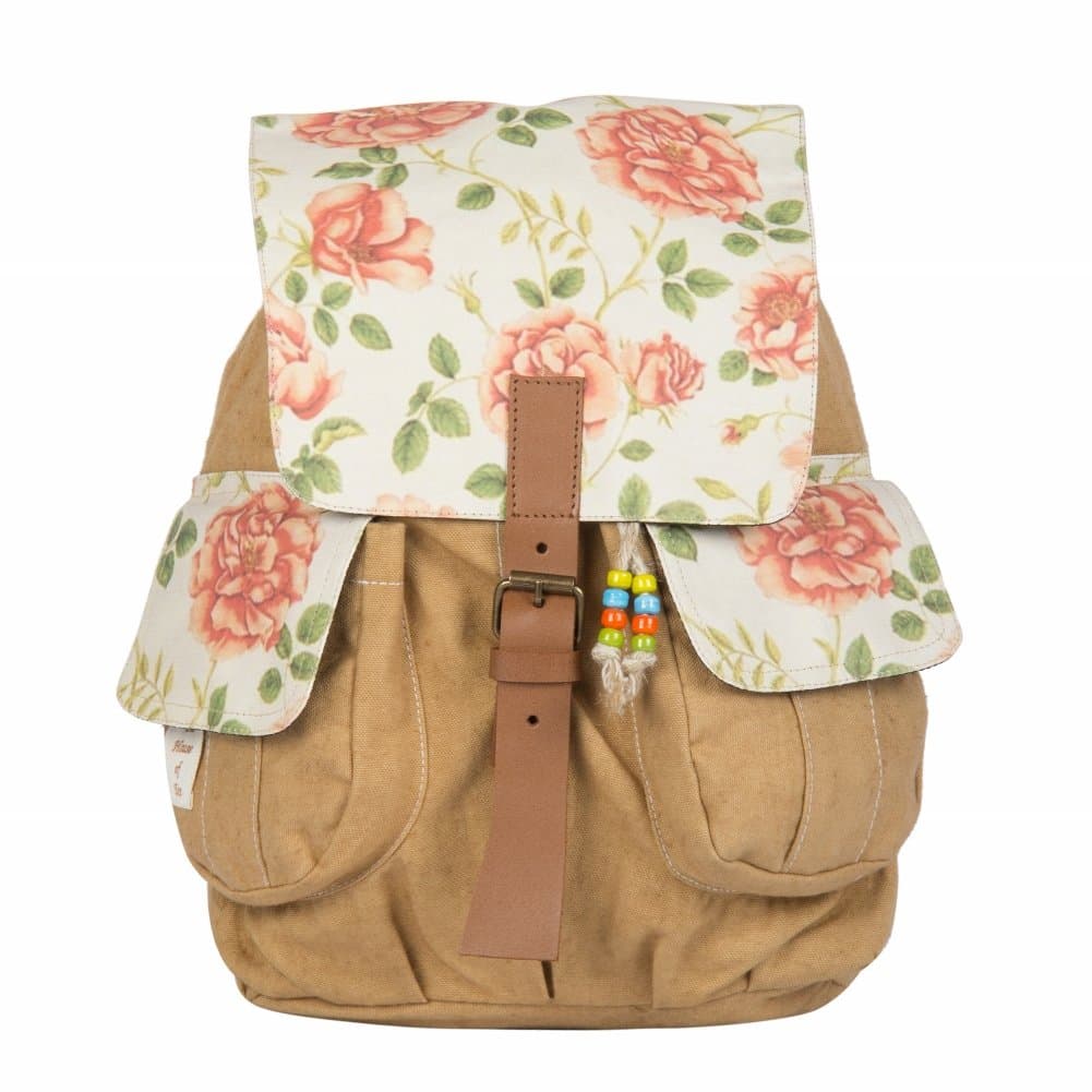 The House of tara Casual Canvas Backpack for Men & Women 22 Liters | Waterproof Cloth Bag for Office & College with Spacious Compartment, Adjustable Leather Strap Closure & External Pockets | Beige