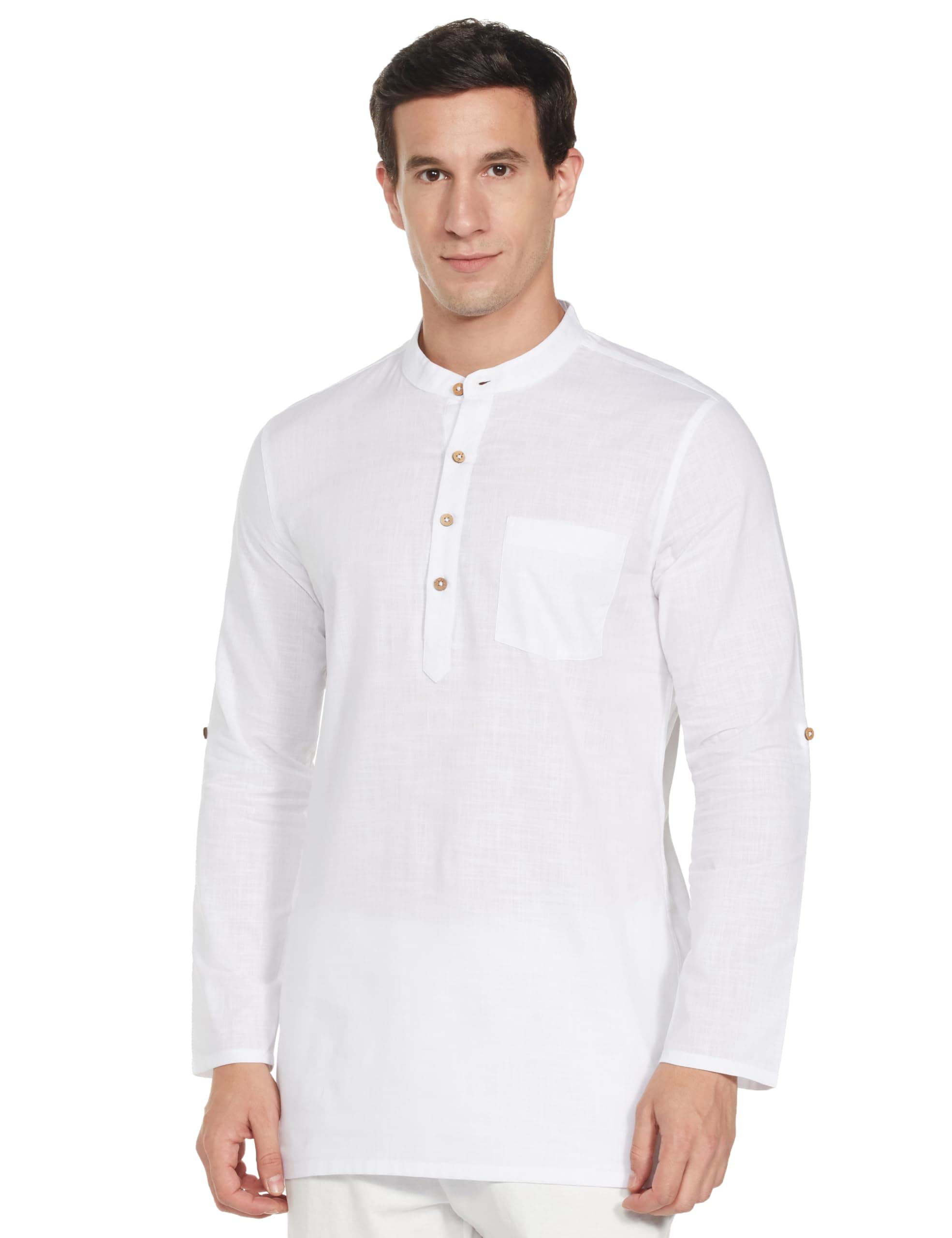 Amazon Brand - Symbol Men's 100% Cotton Solid Short Length Casual Kurta - Regular Fit (Available in Plus Sizes)
