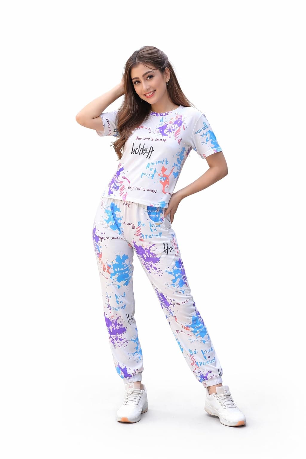 Kidizo Women Printed T-Shirt and Track Pant Set | Cotton Co-Ord Night Suit for Women | Lounge Wear, Sleepwear, Gym Wear | Half Sleeve Top & Elastic Waist Joggers | Stylish