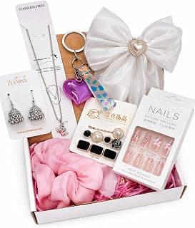 7 Peice Gift Hamper for Woman & Girls Under 300 | Cute Accessories Gift Set with Earrings, Bracelet, Necklace & Scrunchie | Birthday Gift for Girlfriend, Sister, Teen Girls | Kitty Party Return Gifts | Set of 6 Items | Random Colors and Designs for Surprise