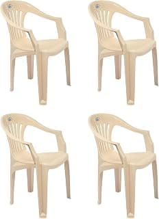 Nilkamal CHR2101 Plastic Mid Back with Arm Chair | Chairs for Home| Dining Room| Bedroom| Kitchen| Living Room| Office-Outdoor-Garden | Dust Free |100% Polypropylene Stackable Chairs (Marble Beige)
