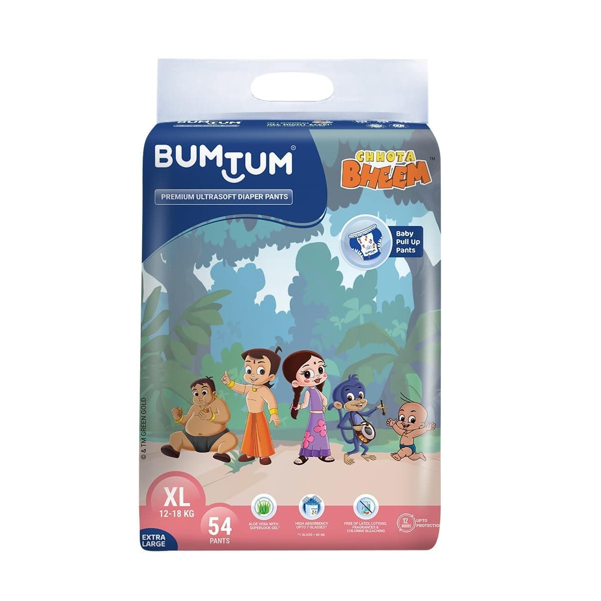 Bumtum Premium Ultrasoft Chota Bheem Baby Diaper Pants-XL 54 Count, 360° Comfort, ADL Tech, 12hr Leak Protection, Cottony Soft, Fast Absorption