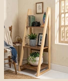 Decazone Pine Wood Frame 3 Tier Bookcase with White Gloss Shelves Modern Freestanding Storage Rack for Home & Office DIY Assembly Open Display Shelf for Living Room & Study (Teak Wood, 3 Tier)